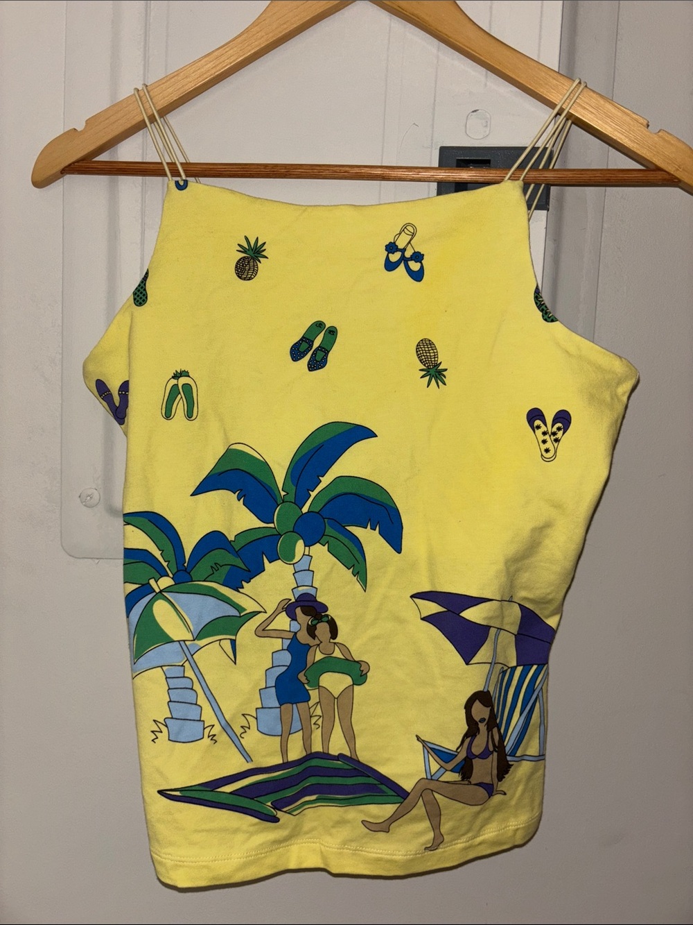 Susan Lawrence Yellow Tropical Print Tank Top Strappy small NWT vintage y2k